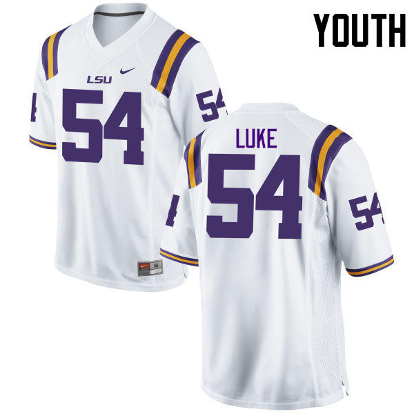 Youth LSU Tigers #54 Rory Luke College Football Jerseys Game-White - Click Image to Close